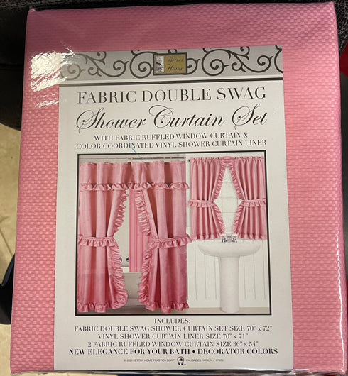 Fabric Double Swag Ruffled Shower Curtain Set